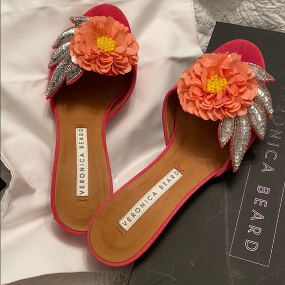 Veronica Beard Sequined Flower Suede Mules - Picture 4 of 6